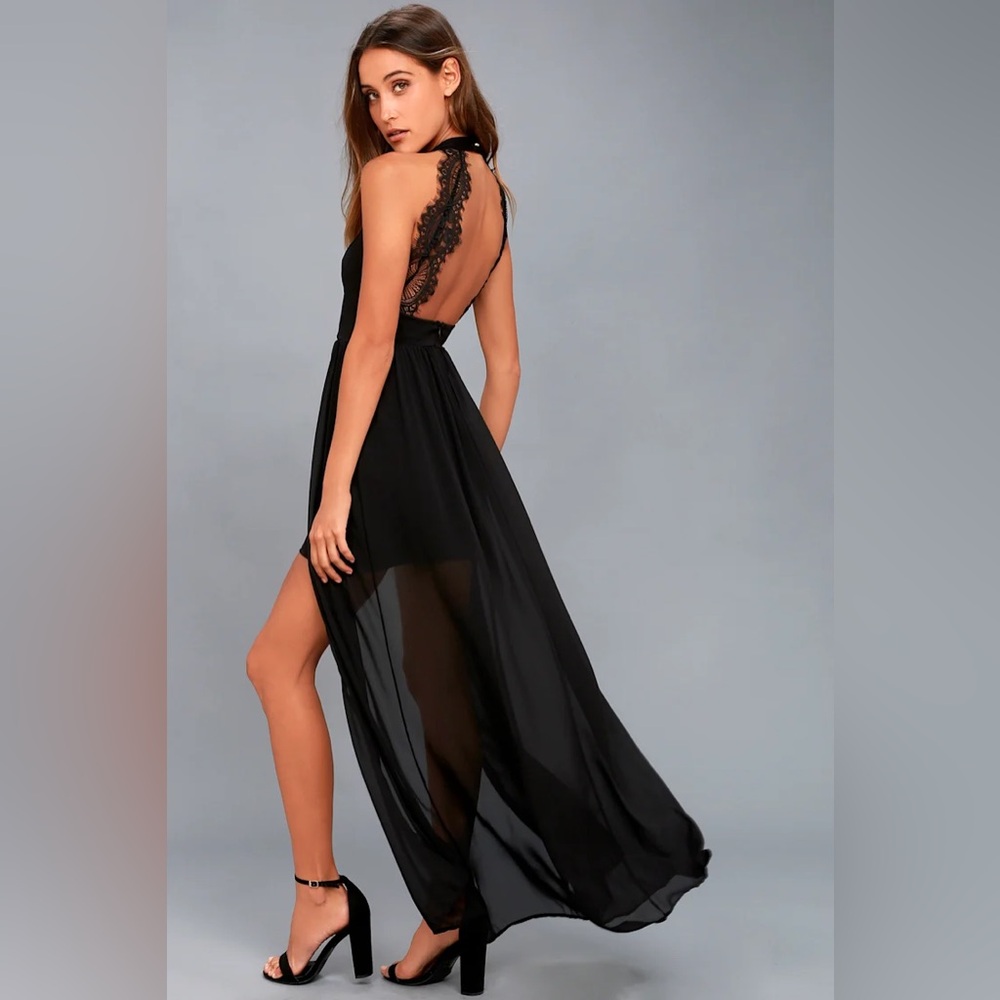 Lulus My Beloved Black Lace Maxi Dress